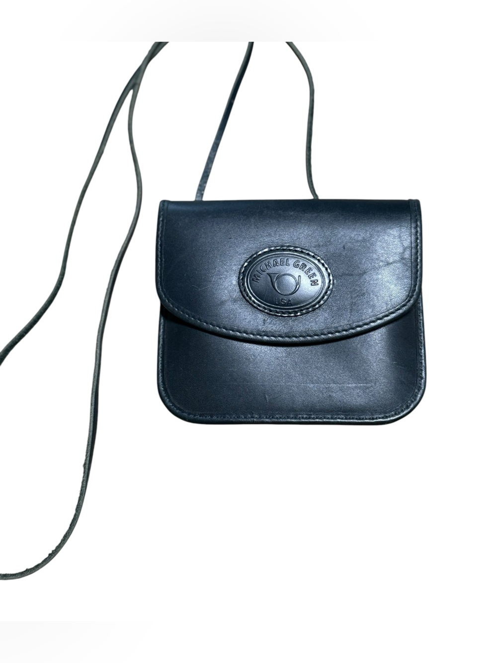 Vintage Michael Green Black Leather Mini Crossbody Bag – Made in USA